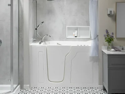 Classic Concrete Smooth WIT Shower Curtain Chrome 0043 Tile Edit Med
