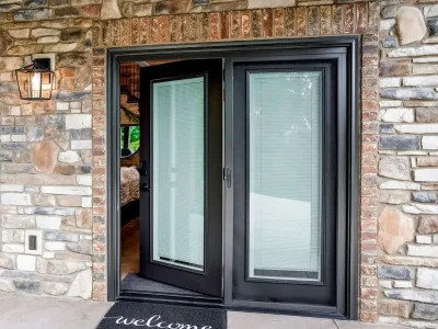 Imgi 462 Legacy Steel 460 Smooth Hinged Patio Door in Rustic Bronze with White Internal Blinds